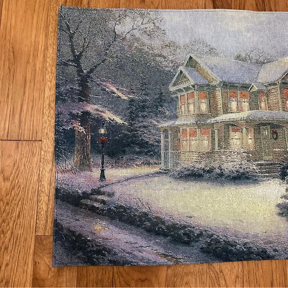 Thomas Kinkade Tapestry Victorian Christmas III Wall Hanging lights 36 X 26 inch